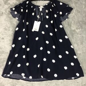 A New Day Womens Small Blue Polka Dot Short Sleeve Rayon Jersey Top NWT